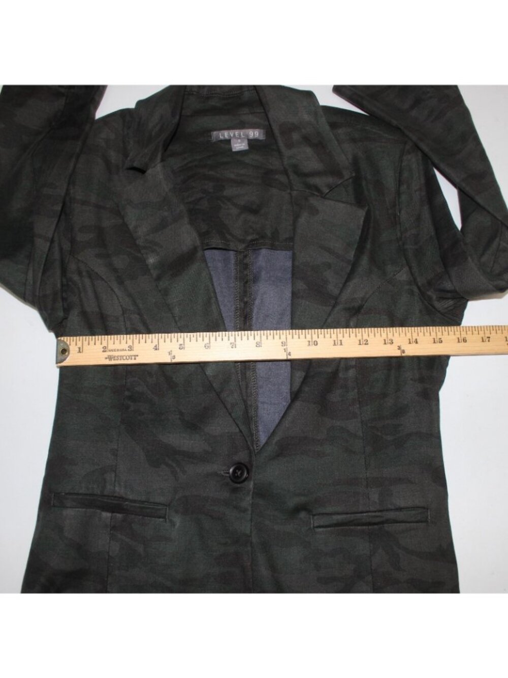 Level 99 Blazer Jacket Sz S Green Black Camo Collared One Button Linen Lyocell - Picture 8 of 9